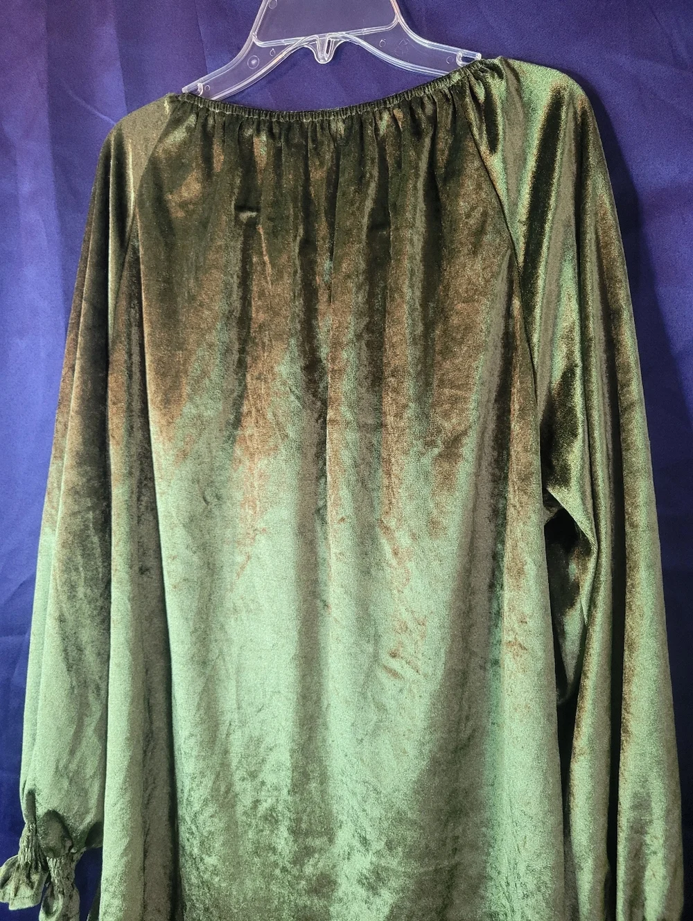 Olive Green Velvet Peasant Style Blouse, Cottagecore Style - Picture 8 of 13